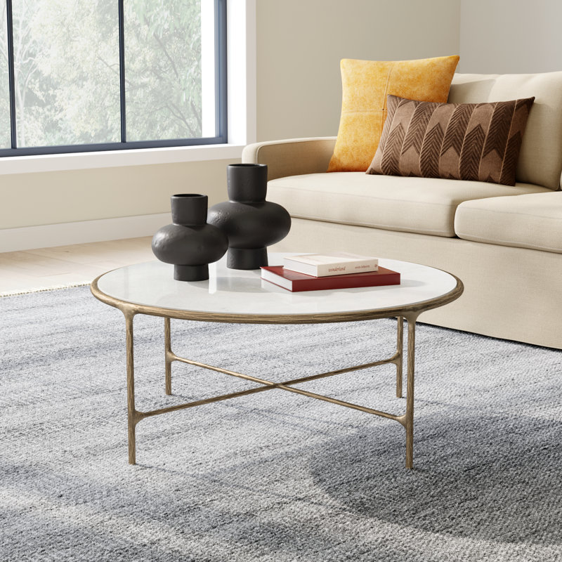Evelynn Single Coffee Table, Glass, Clear, Brass