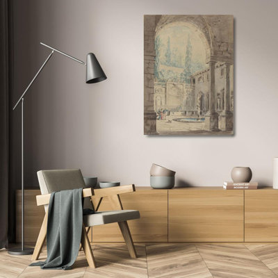 «Courtyard of the Villa Pliniana» par le suiveur d'Hubert Robert, art sur toile tendue avec châssis