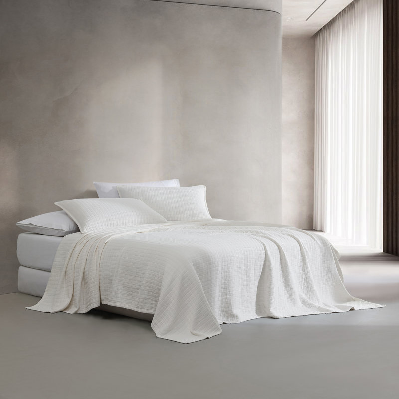 Calvin Klein Essential Garment Washed Solid Reversible Cotton Coverlet, Off White, King Coverlet