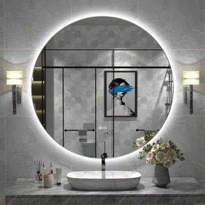 Wayfair Basics® UL Certified LED Anti-Fog Tempered Glass Round Bathroom/Vanity Mirror 
