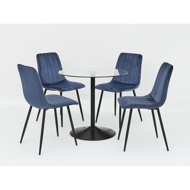 4 - Person Dining Set, Clear, 75cm H x 80cm W x 80cm D, Navy