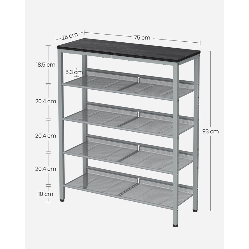 8 Pair Shoe Rack, Charcoal Grey/Metallic Silver