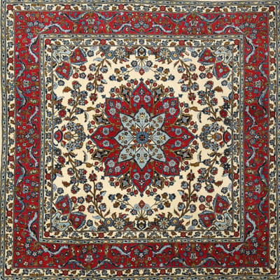 Tapis rouge/gris/beige traditionnel Samana