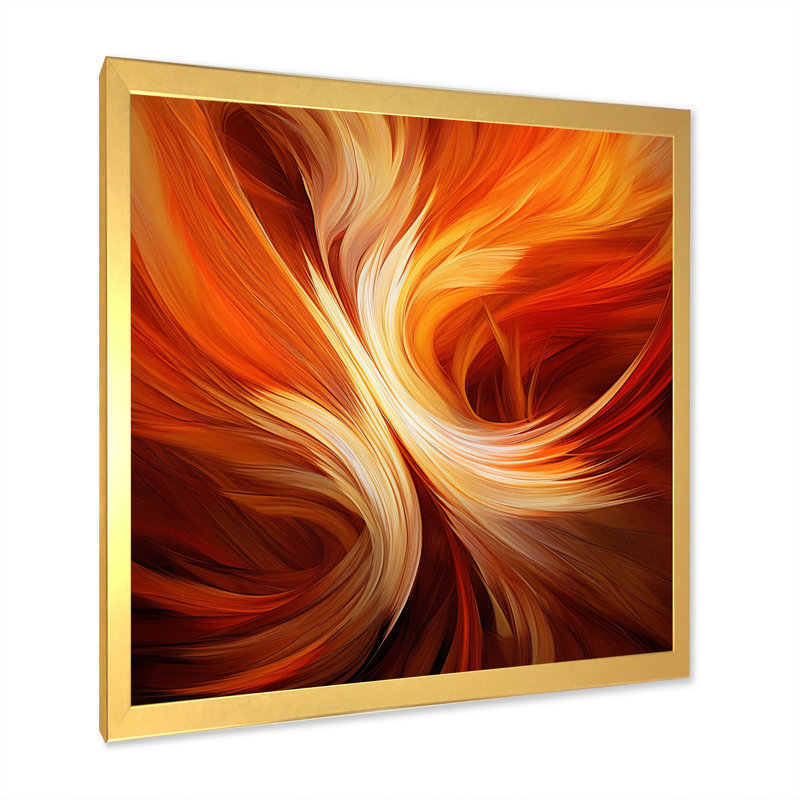 Orange Abstract Warm Fractal Design VI, 32" H x 24" W x 1" D, Gold Single Picture Framed
