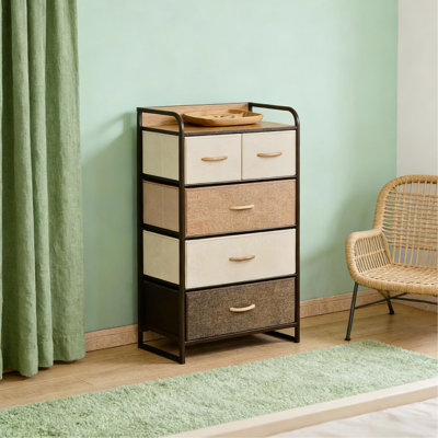 Tour de rangement autoportante à 5 tiroirs, armoire à 4 niveaux pour le vestibule et la salle de lavage, tiroirs pliables, structure en acier massif, conception à surmatelas, rangement en bois d'érable avec espace de vie dans le couloir, cadre