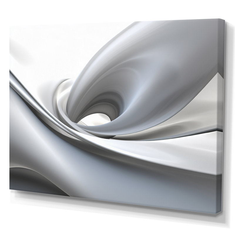 «White Grey Contemplative Abstraction - Abstract Modern Waves», art encadré, Toile tendue, H 34 po x l 44 po x P 1,5 po