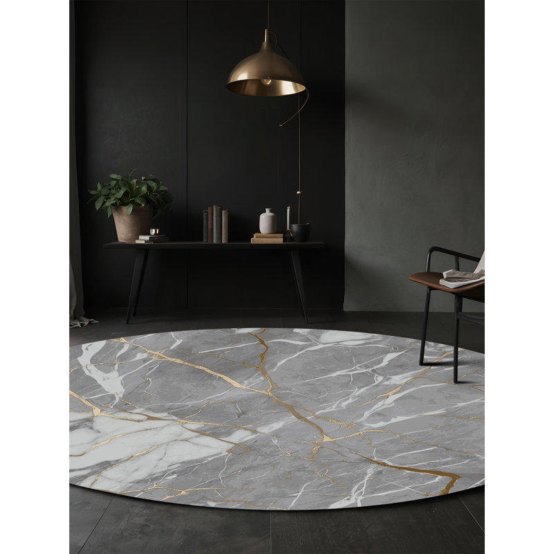 Tapis gris soyeux et moelleux, Rond 3 pi