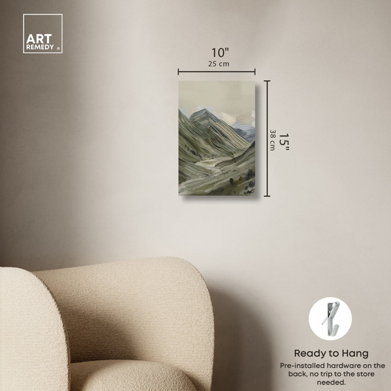 Earthy Green and Beige Abstract Canvas Wall Art, 15" x 10"