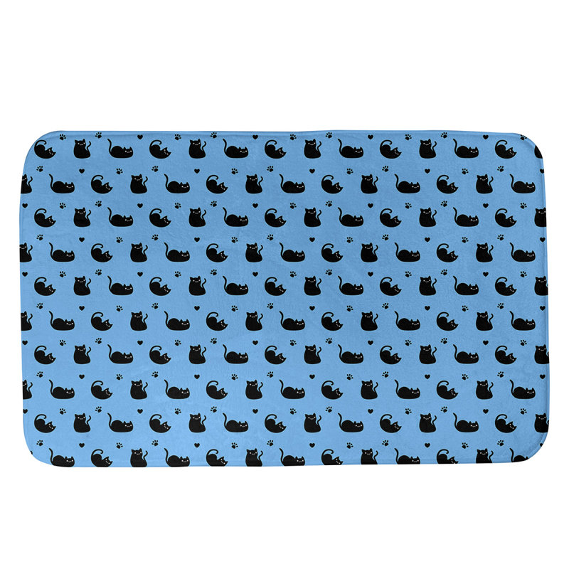 Tapis pour salle de bain chat Leffel, l 21 po x L 34 po, Bleu ciel/noir