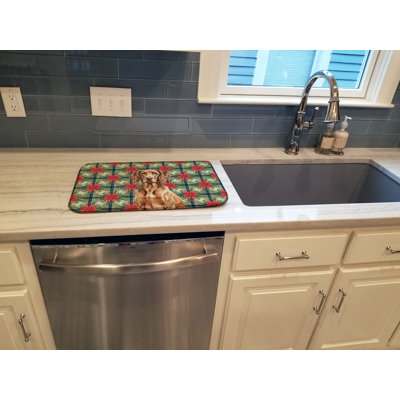 Liver Pointer Christmas PoinsettIas Dish Drying Mat