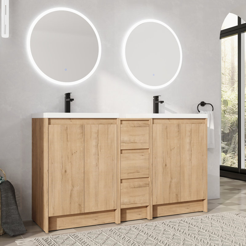Ensemble de meuble-lavabo double 60 po avec plateau en résine Bellmead, L 60 po