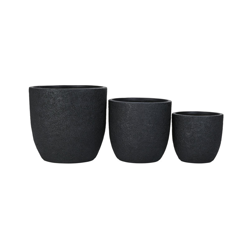 Ensemble de jardinières MGO texturé léger et mat, pots de fleurs gradués 3 pièces de luxe, pots de jardin empilables en béton noir moderne avec trous de drainage