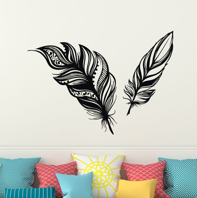 Adhésif décoratif plumes, Noir, H 22 po x l 31 po