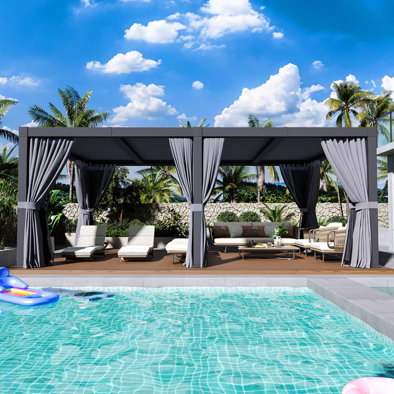 20 Ft. W x 12 Ft. D Outdoor Pergola, Louvered Pergola, Aluminum Pergola for Patio, Gray, 20 Ft. W x 12 Ft. D