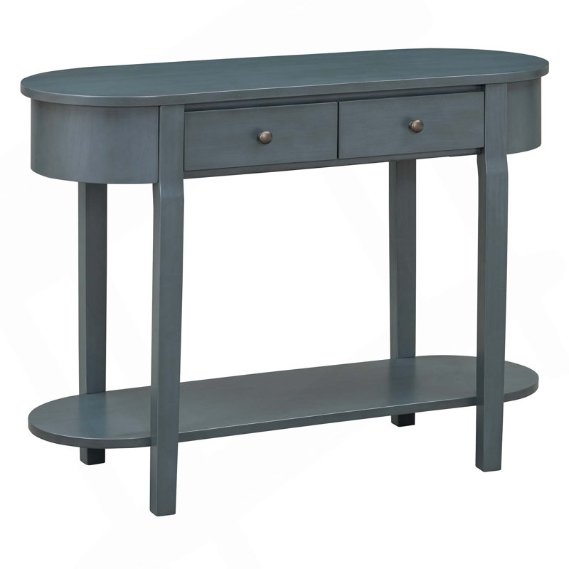 Elegant Retro Console Table With Curved Design & Smooth Glaze, Navy