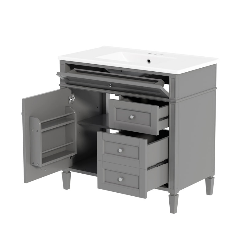 Meuble-lavabo moderne 36 "avec lavabo en céramique, Gris
