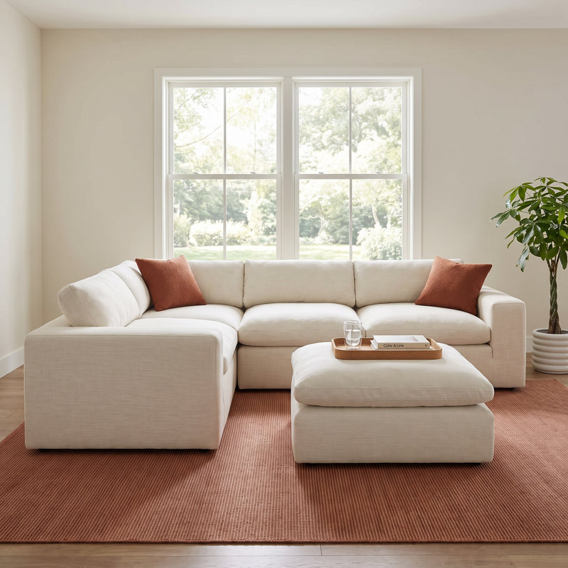Asher 6 - Piece Upholstered Modular Sectional, Cream Polyester