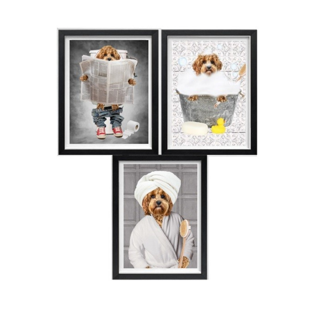 Set von Cavapoo Lustiges Badezimmer - Ungerahmte Kunstdrucke