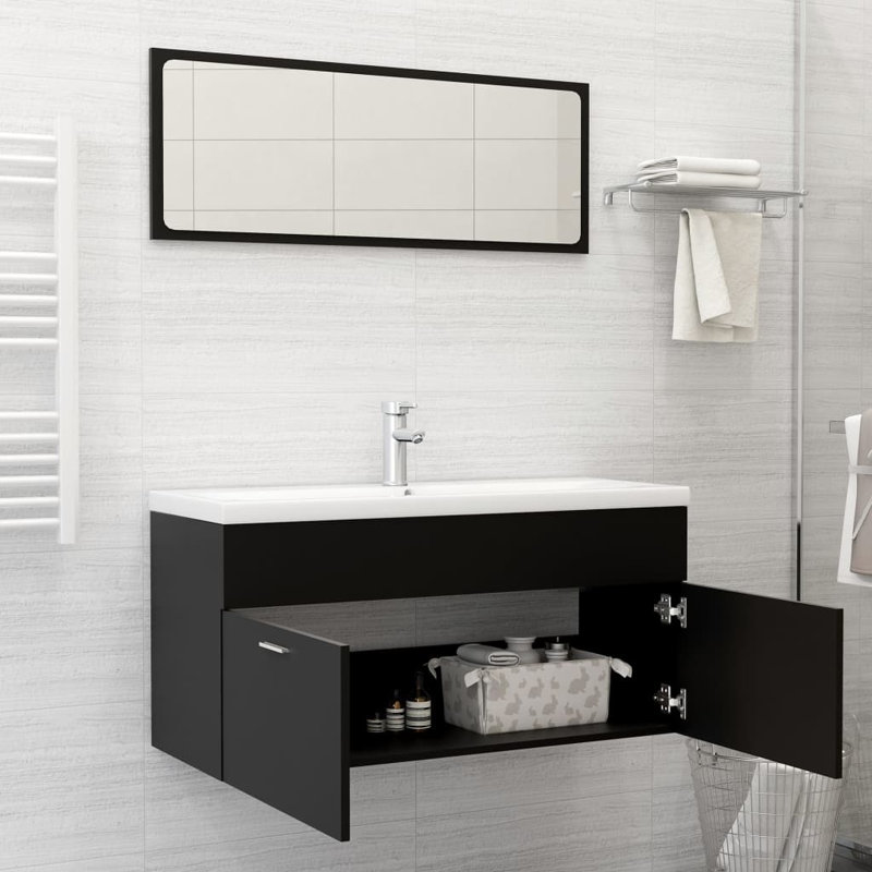Commode d'appoint à miroir, Noir