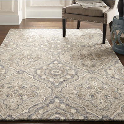 Tapis brun / gris en laine touffeté à la main Minarik Southwestern