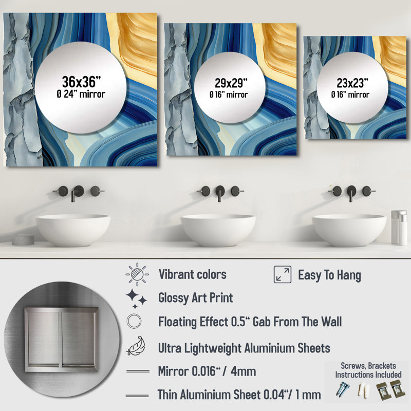 Isiash - Miroir mural moderne pour la chambre à coucher, 23 po x 23 po