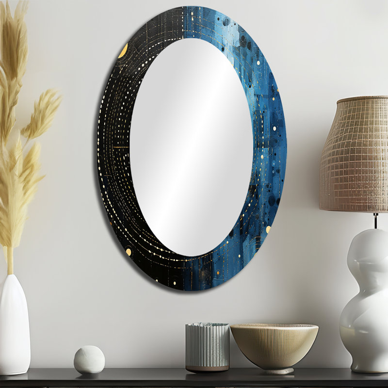 Miroir mural ovale sur métal Blue Minimalisme, 36 po x 24 po