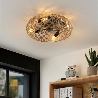 Ventilateur de corde en jute pour plafond, intensité variable, 7 pales, moteur à courant continu réversible