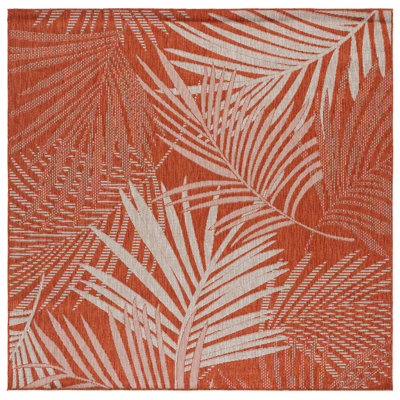 Pekalongan Floral Machine Woven Polypropylene/Polyester Indoor / Outdoor Area Indoor/Outdoor Area Rug in Orange/Ivory