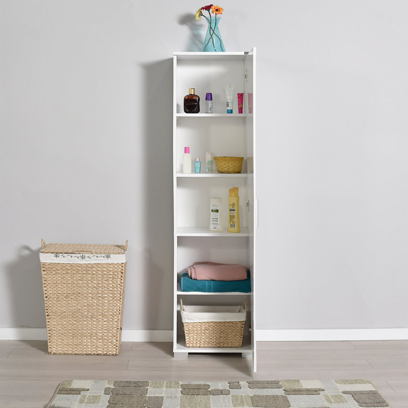 Modern Multi-Purpose Cabinet, White, 17.7 x 66.5 x 12.6 inches | Coated Particle Board, Thickness: 0.6 inches | Numerous Shelves, Wall-Mountable | Stylish Storage Solution for Home & Office
