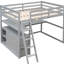 Lit mezzanine double gris avec configuration bureau et tablette - Bois de pin robuste pour une décoration de chambre à coucher-1428956394-1428956396