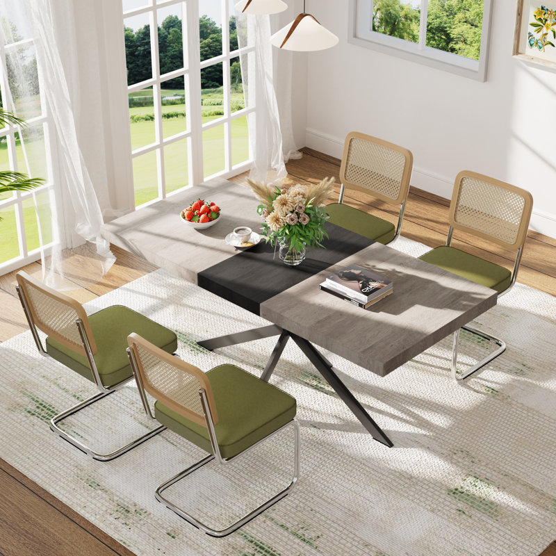 55.11-70.86in Rectangular Extendable Dining Table Set, 5 Pieces: Table, 4 Chairs, Green, Gray