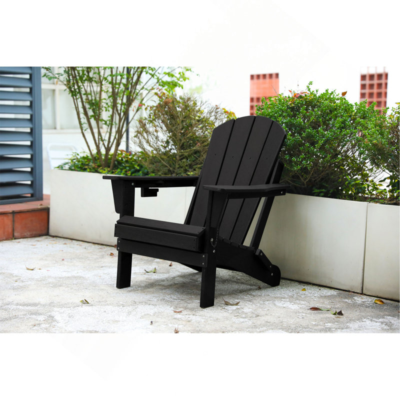 Chaise Adirondack pliante en PEHD avec porte-gobelet double - Chaise Adirondack en composite avec texture bois