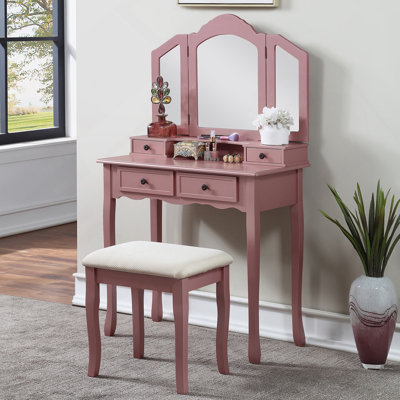 Ensemble coiffeuse et tabouret en bois