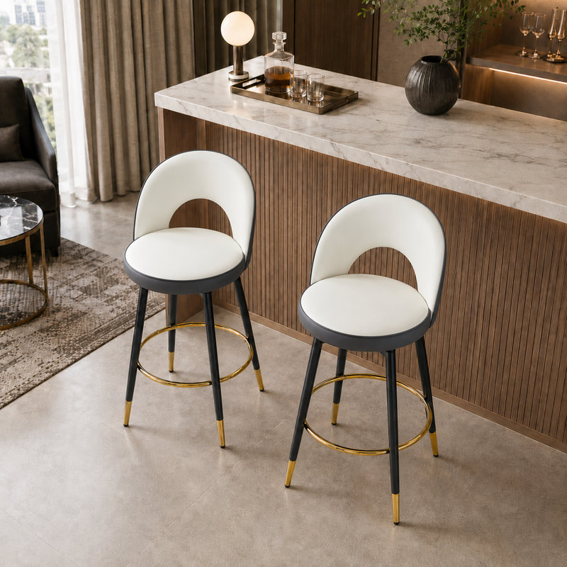 Ensemble de 2 tabourets de bar réglables et pivotants, chaises de bar rembourrées modernes avec pieds en métal, îlot de cuisine et sièges de bar