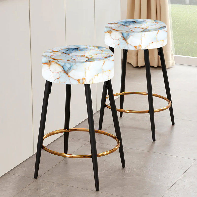 Ensemble de 2 tabourets de bar or et bleu