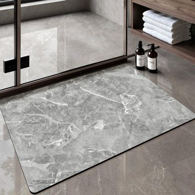 Ultra Thin Bath Mat, Non Slip Quick Dry Rugs,Absorbent Marble Bathmat,16"x24",Washable Rubber Mats for Shower Floor,in Front of Bathtub,Bathroom Decor,Gray Marble-Patterned