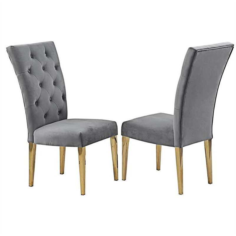 Chaise de salle à manger rembourrée (ensemble de 2), Gris, Doré