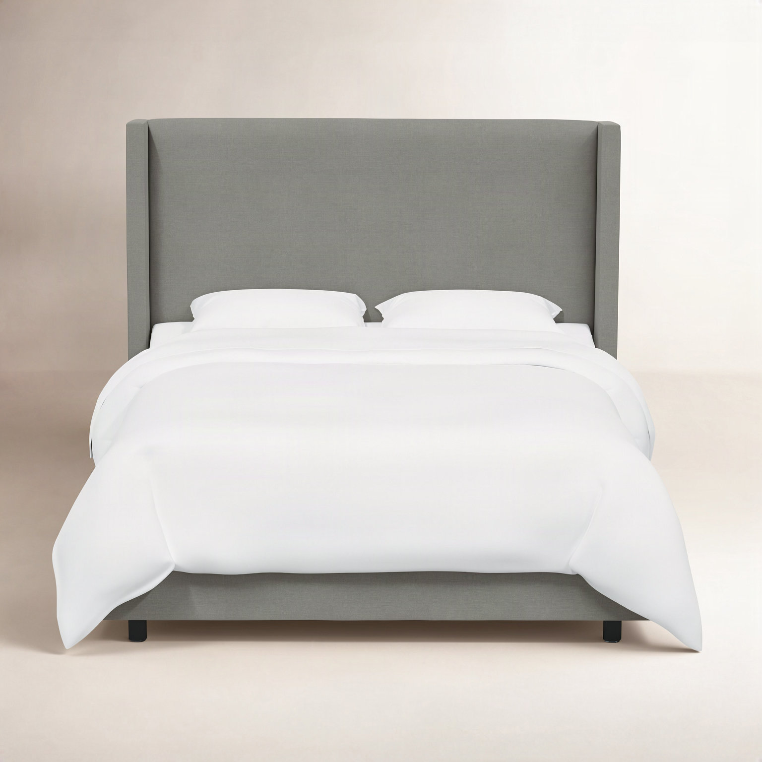 Hanson Upholstered Wingback Bed, California King, Classic Grey Linen