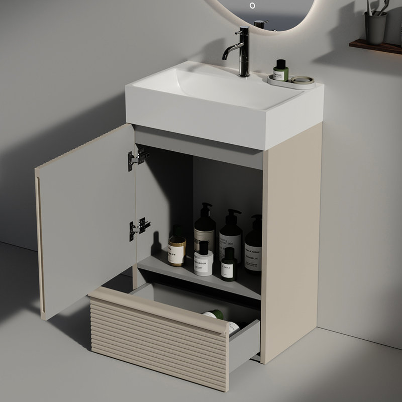 Meuble-lavabo gris cachemire - 50 cm (20 po) - Moderne sur pied avec meuble en céramique