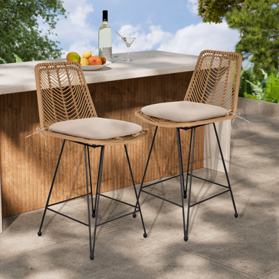 Chateau Wicker Outdoor Stool with Cushion by Bayou Breeze