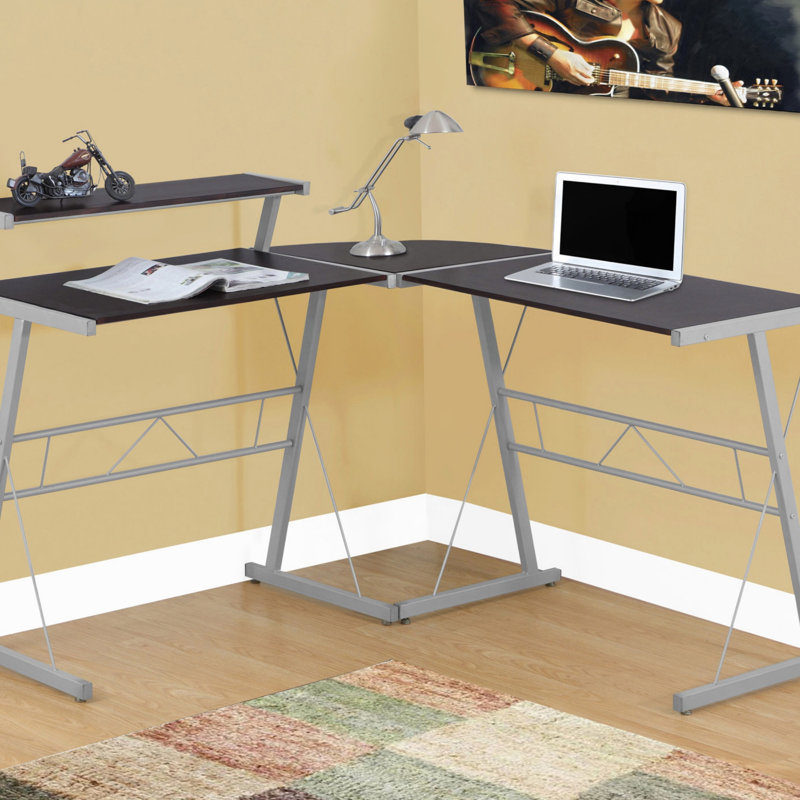 Bureau d'ordinateur, bureau personnel, coin, forme de L, travail, ordinateur portable, stratifié, métal gris, contemporain, moderne