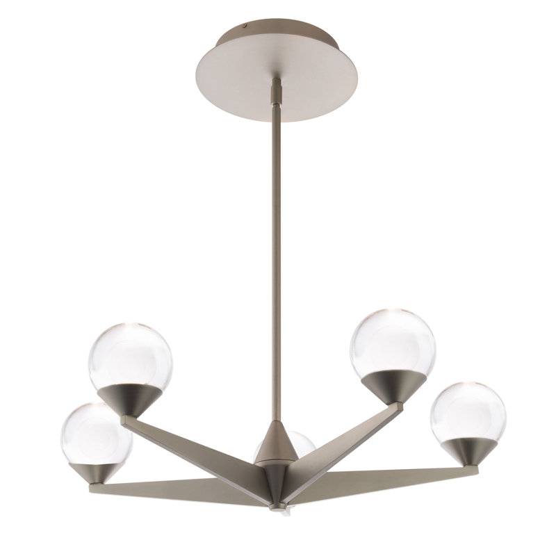 Satin Nickel Double Bubble 5-Light LED Globe Chandelier with Crystal Accents