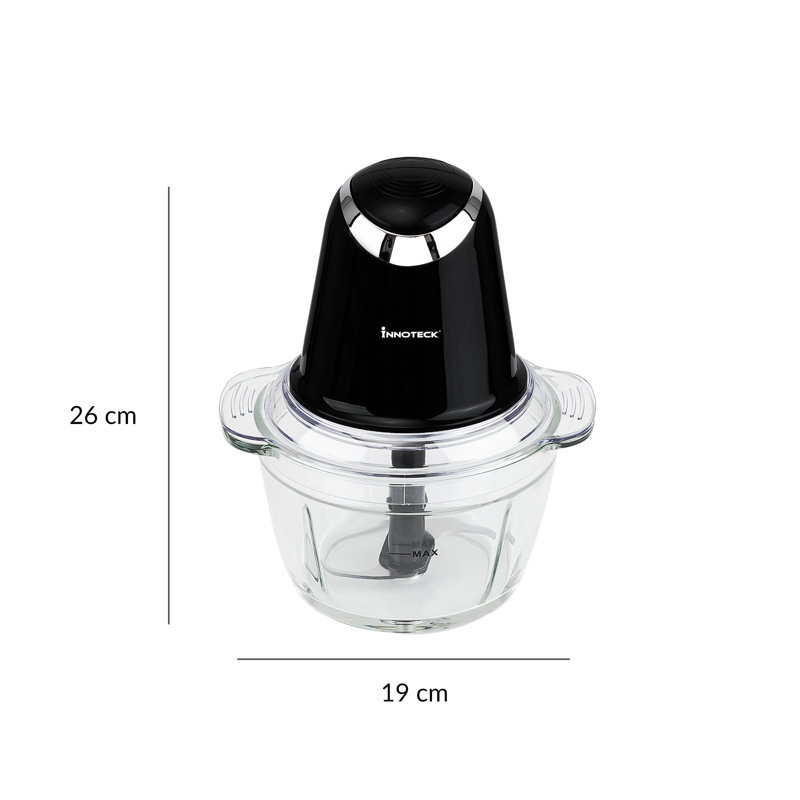 1Litre 2 Speeds 500W Mini Chopper with Clear Glass Bowl and Stainless Steel Blades