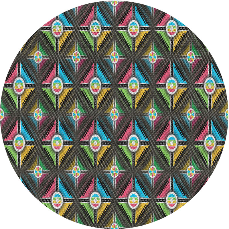 Tapis vert/bleu/rose zone, Rond 7 pi