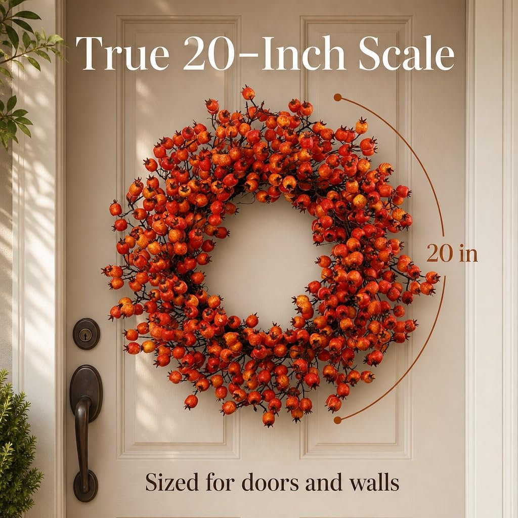 Frosted Berry Wreath, 20" H x 20" W x 3" D, 1, Orange