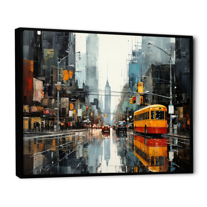 Cityscape Collage IV sur toile, Cadre flottant noir, H 12 po x l 20 po x P 1 po