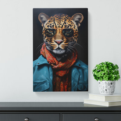 Leopard With Glasses Painting - Wrapped Canvas