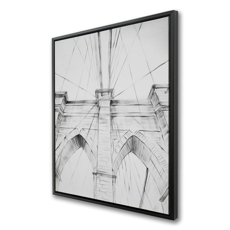 Brooklyn Bridge Sketch - Black & White Framed Canvas Decor