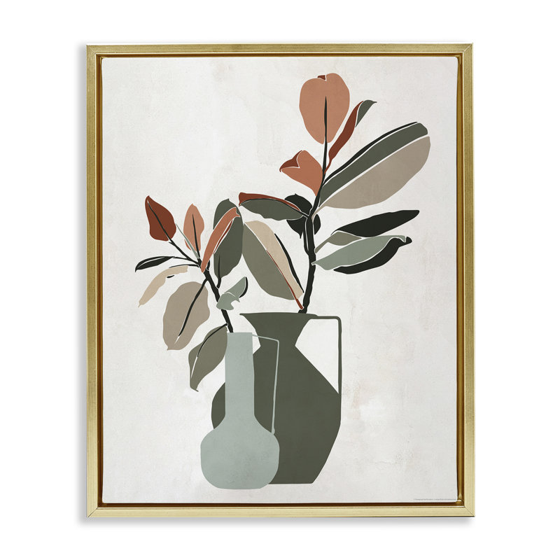 «Green Neutral Palette Plants», art mural encadré sur toile flottante par Reinders, Cadre flottant métallique doré