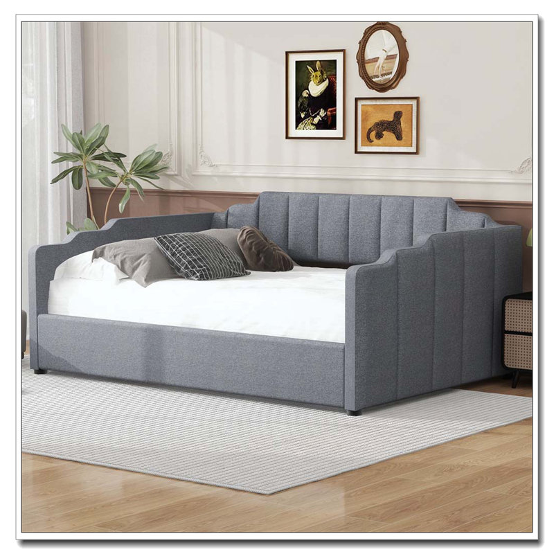 Lit de jour rembourré avec rangement inférieur, Gris